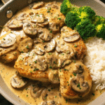 Creamy mushroom chicken skillet with mushrooms and sauce