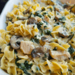 Creamy spinach and mushroom chicken bake fresh out of the oven