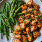One-pan honey garlic chicken with green beans in skillet