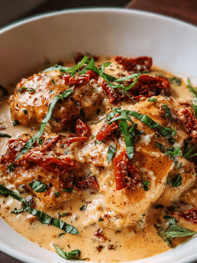 creamy chicken sun-dried tomato skillet in pan