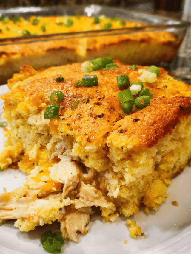 Creamy Chicken and Cornbread Bake fresh from oven