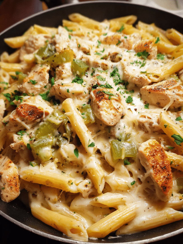 Quick Chicken Philly Pasta with Creamy Cheese Sauce