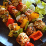 Grilled Cajun Chicken Skewer Bites with colorful bell peppers