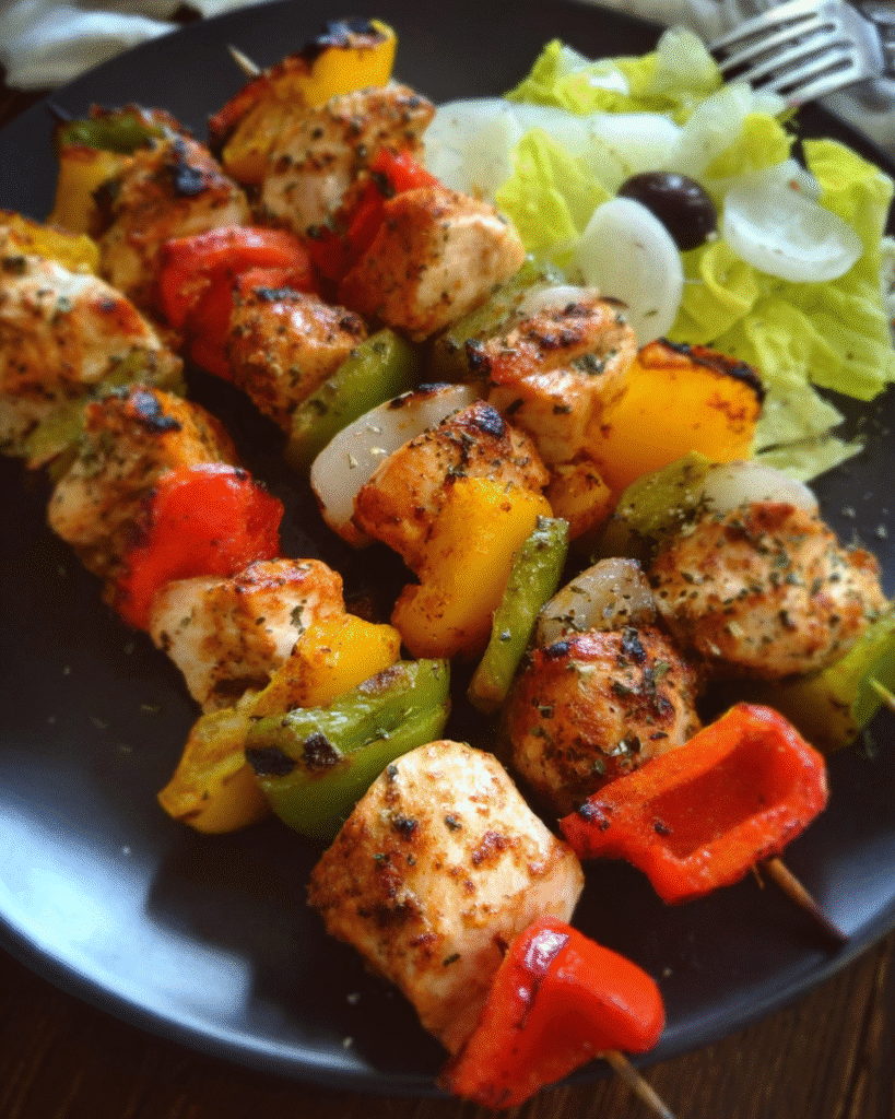 Grilled Cajun Chicken Skewer Bites with colorful bell peppers
