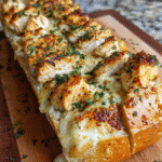Cheesy Chicken Alfredo Garlic Bread with melted cheese