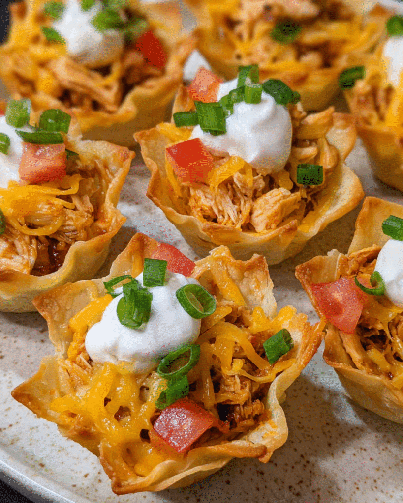 Baked Cheesy Chicken Taco Cups in a muffin pan