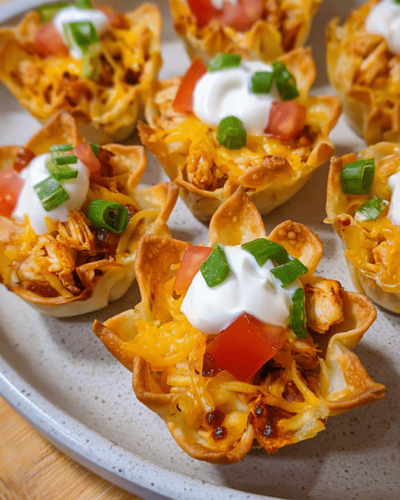 Baked Cheesy Chicken Taco Cups in a muffin pan