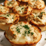Chicken Alfredo Biscuit Cups baked golden in a muffin tin