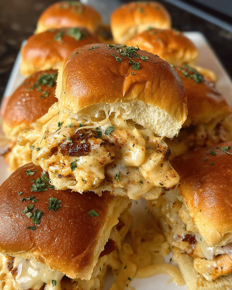 Golden Chicken Alfredo Party Sliders fresh from the oven