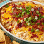 Chicken Bacon Ranch Warm Dip baked with cheddar and turkey bacon