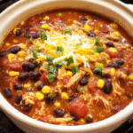 Slow cooker chicken taco chowder in a bowl with toppings