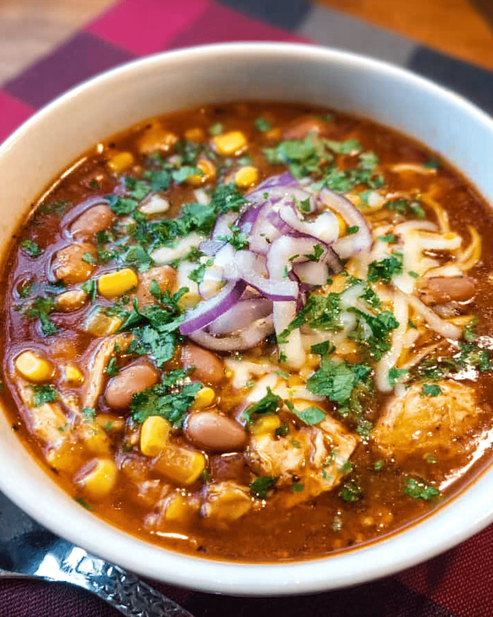Creamy BBQ Chicken Soup served with toppings in a white bowl