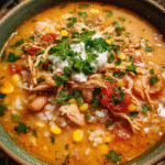 Bowl of Creamy Chicken Chipotle Soup garnished with parsley