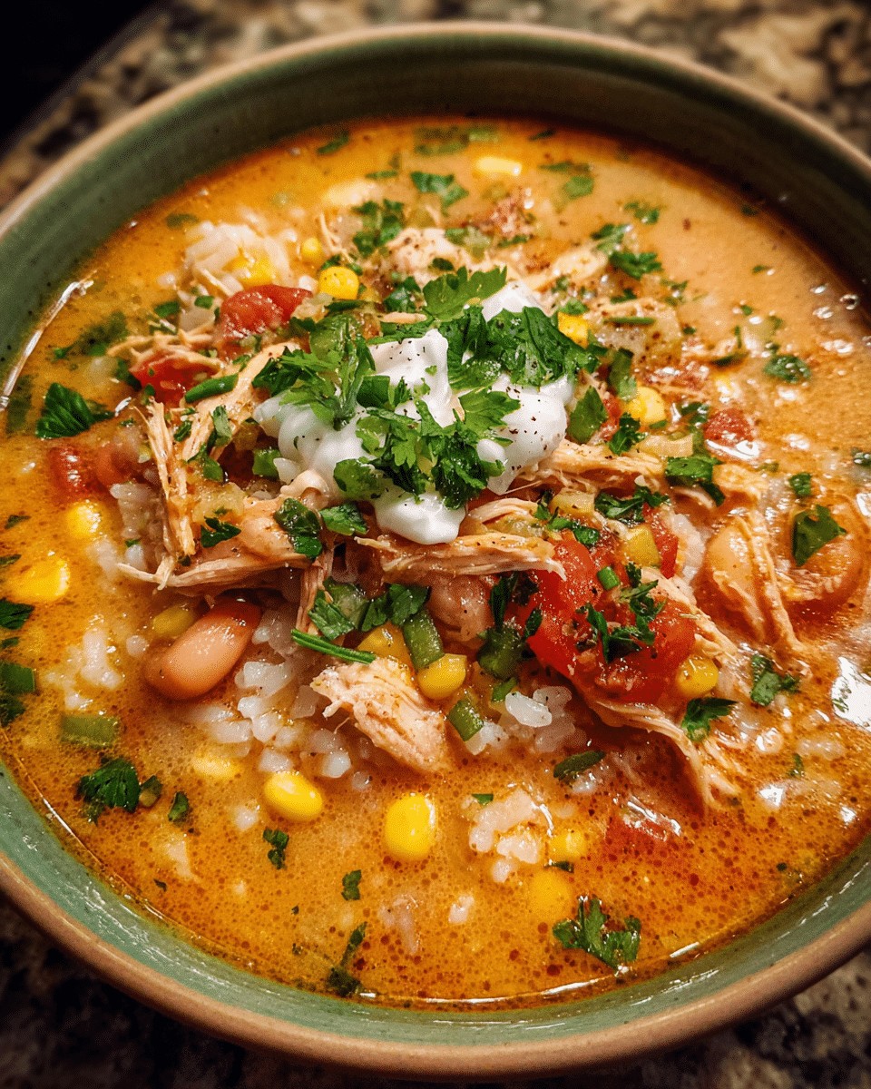 Bowl of Creamy Chicken Chipotle Soup garnished with parsley