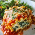 Creamy Spinach Chicken Lasagna Roll Ups baked with marinara and mozzarella