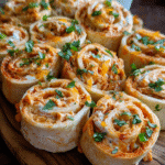 Easy Chicken Taco Pinwheels sliced on a serving platter
