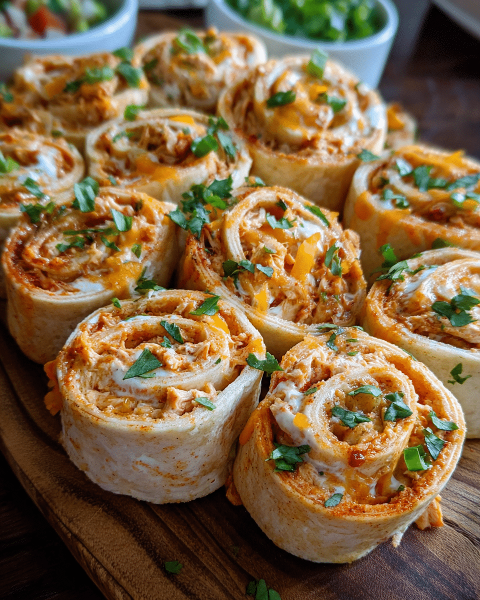 Easy Chicken Taco Pinwheels sliced on a serving platter