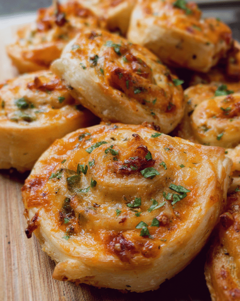 Golden jalapeno popper pinwheels made with puff pastry and cream cheese filling