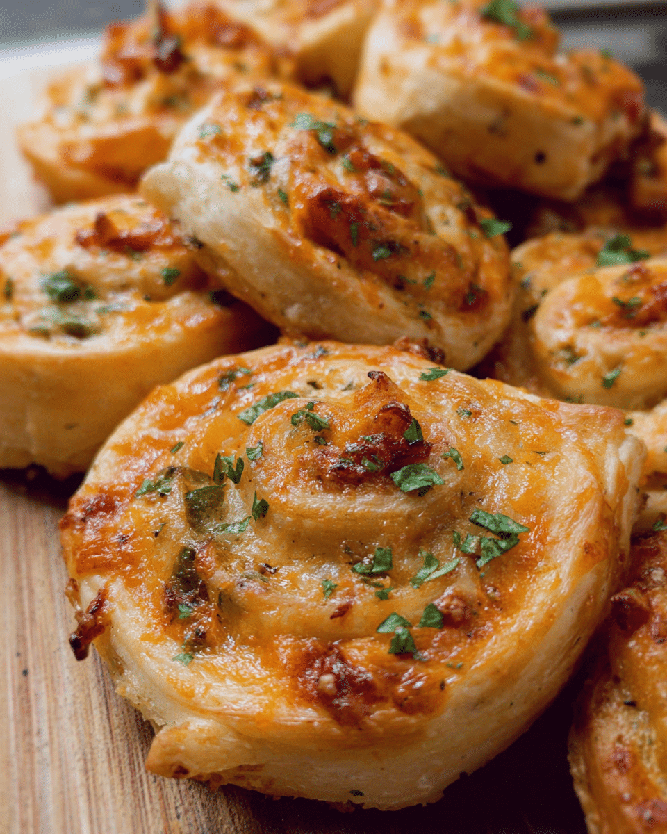 Golden jalapeno popper pinwheels made with puff pastry and cream cheese filling