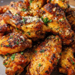 Crispy Parmesan Garlic Chicken Wings topped with fresh parsley