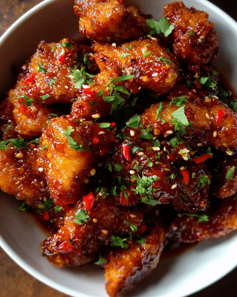Sticky sweet chili chicken wings coated in glossy homemade sauce