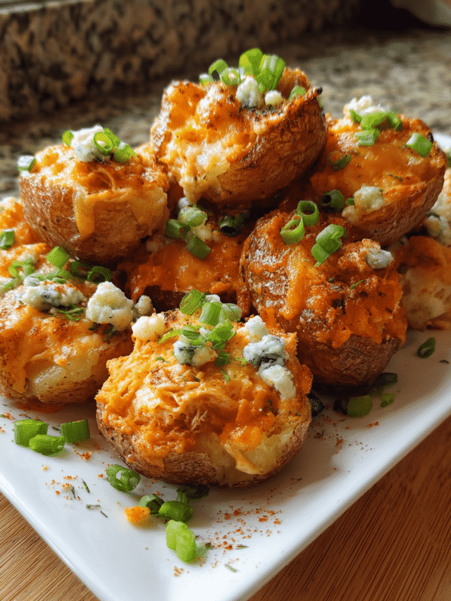 Buffalo Chicken Potato Bites topped with melted cheese and green onions