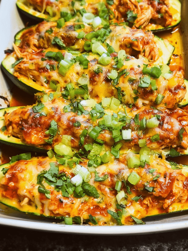 Cheesy Chicken Enchilada Boats baked with melted cheddar and fresh cilantro