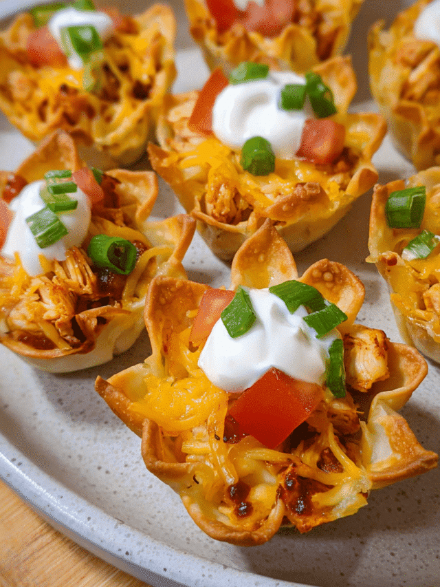 Baked Cheesy Chicken Taco Cups in a muffin pan