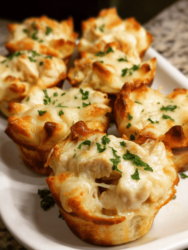 Chicken Alfredo Biscuit Cups baked golden in a muffin tin