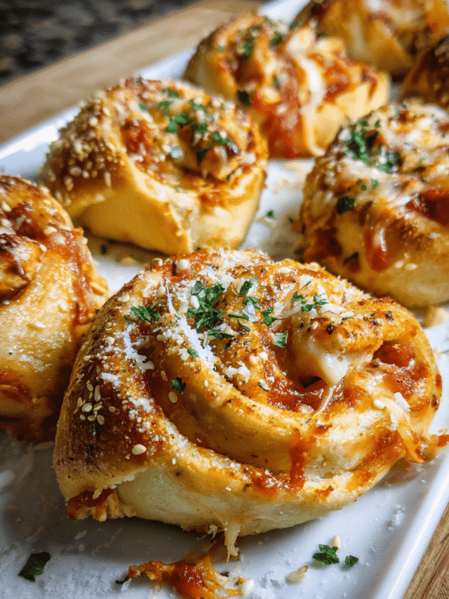 Golden baked chicken parmesan rolls with melted mozzarella and sesame seeds