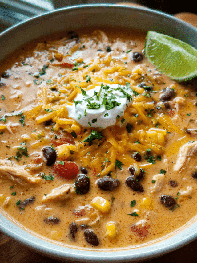 Bowl of creamy chicken taco stew with toppings