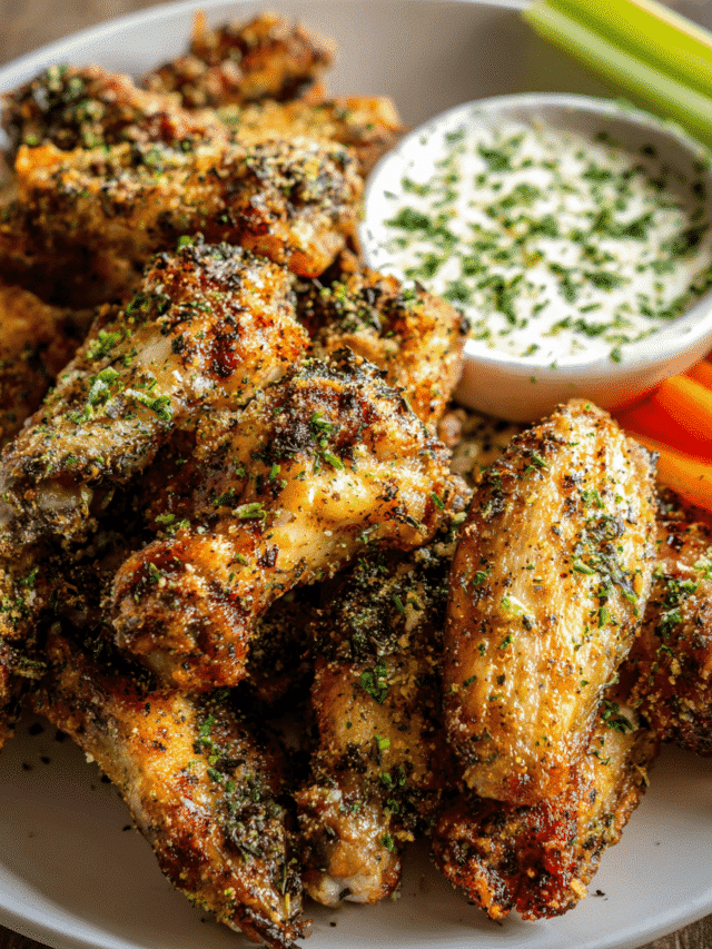 Golden crispy ranch chicken wings baked on a parchment-lined tray