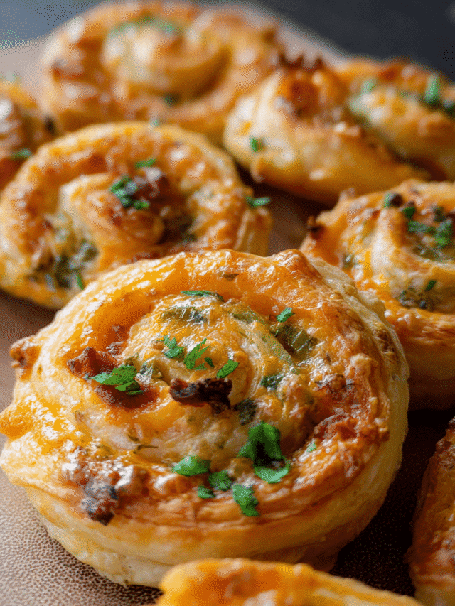 Golden jalapeno popper pinwheels made with puff pastry and cream cheese filling