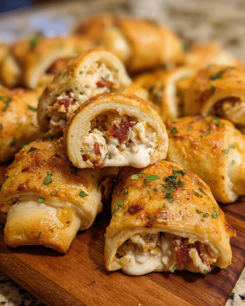 BBQ Chicken Crescent Bites baked golden on a tray