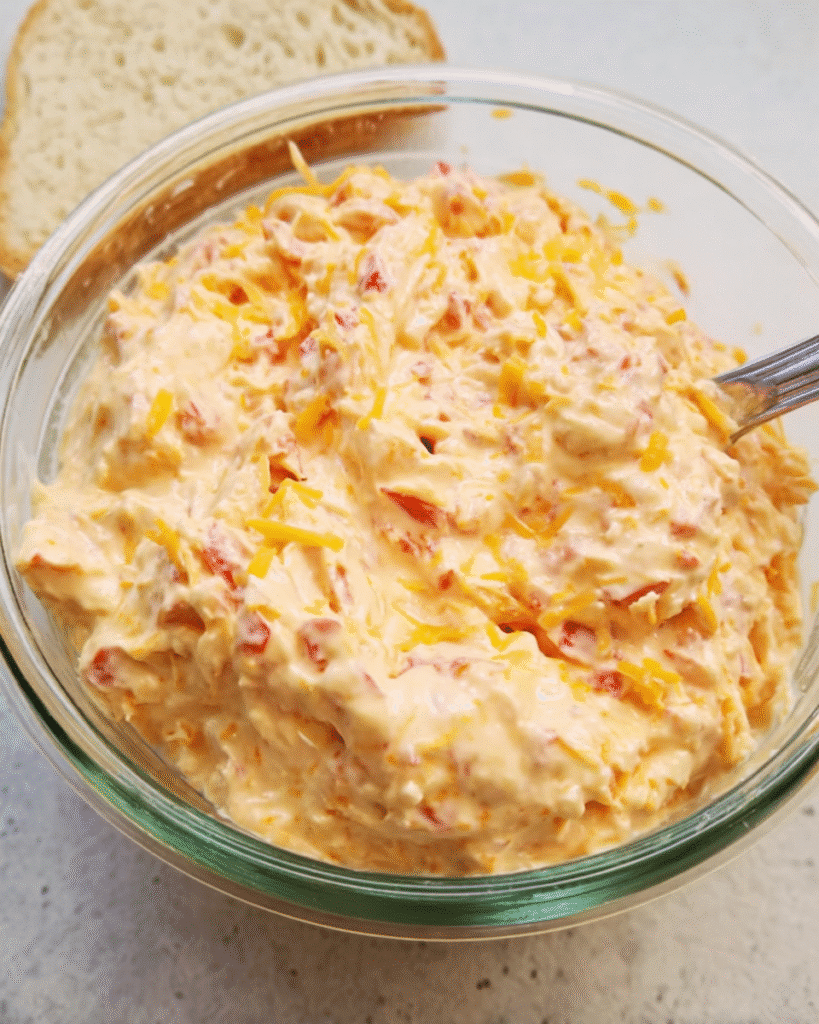 Creamy homemade pimiento cheese spread in a bowl