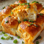 Buffalo chicken cheese stuffed rolls baked with melted cheese and scallions