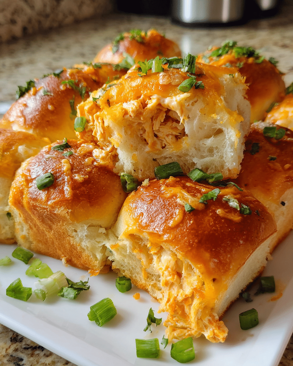 Buffalo chicken cheese stuffed rolls baked with melted cheese and scallions