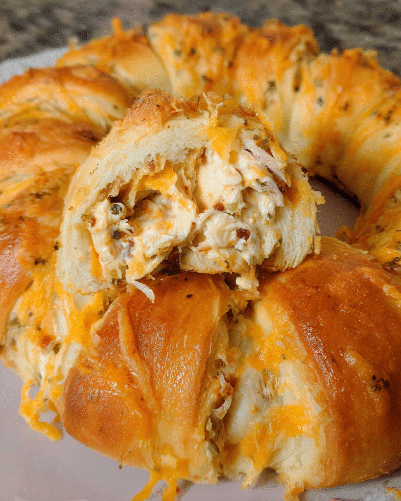 Cheesy chicken crescent ring baked golden with creamy ranch chicken filling