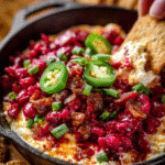 Cranberry jalapeño dip baked with creamy cheese and fresh cranberries