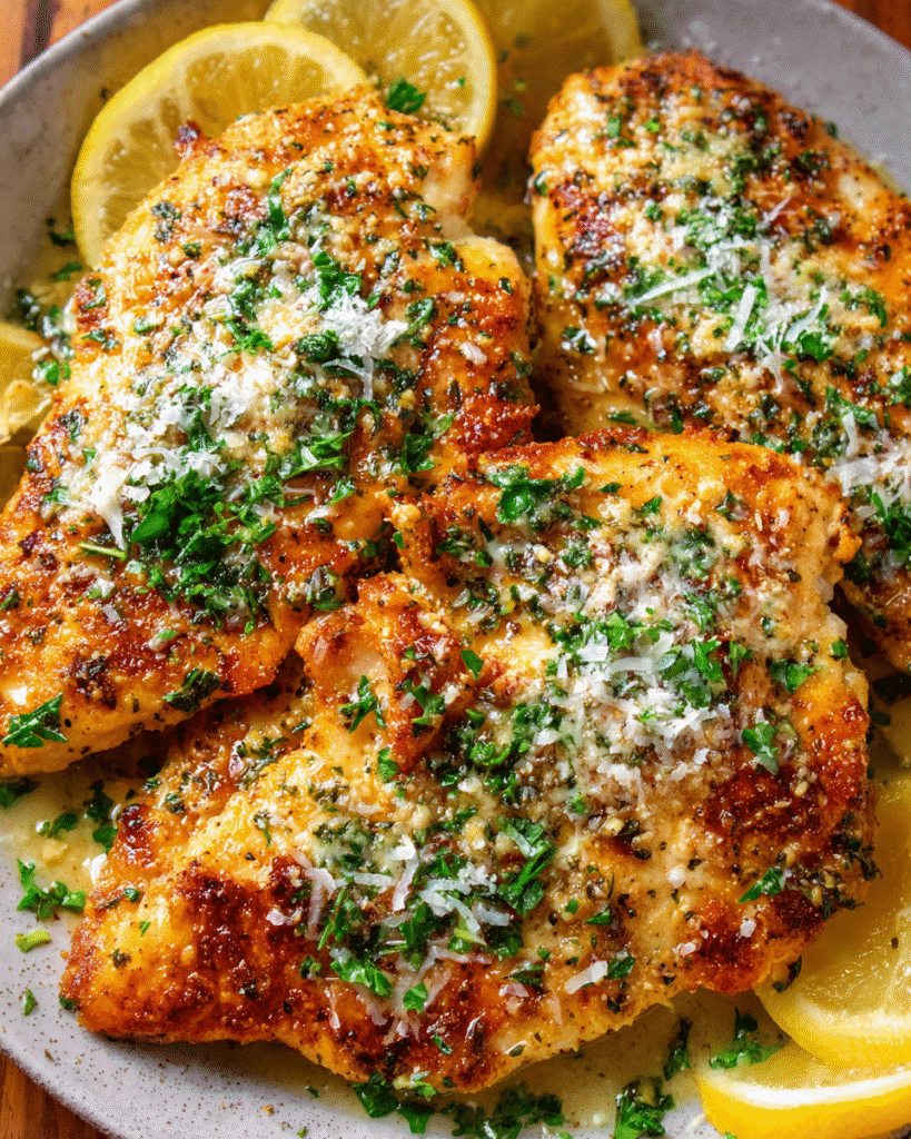 Garlic Knot Chicken Breasts cooked in garlic butter with parsley and parmesan