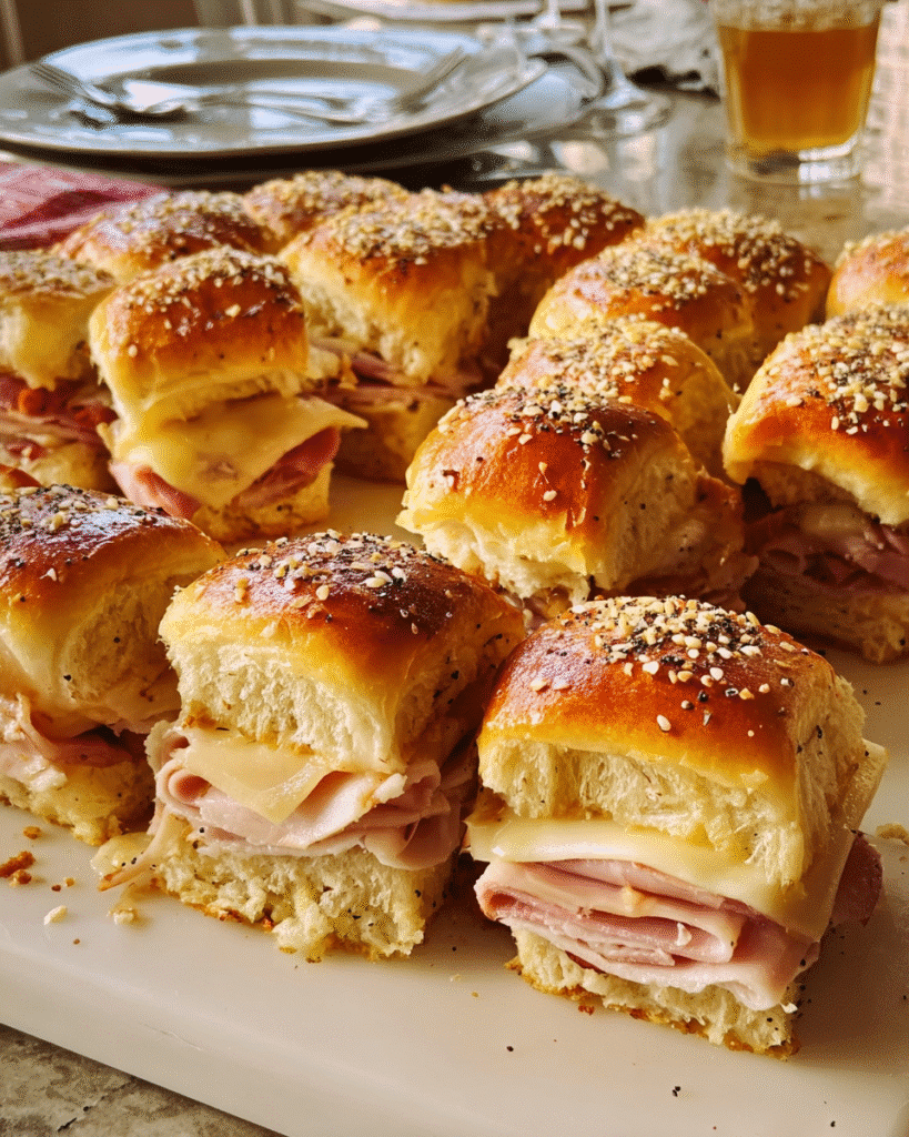 Ham Delights baked turkey and cheese sliders on sweet rolls