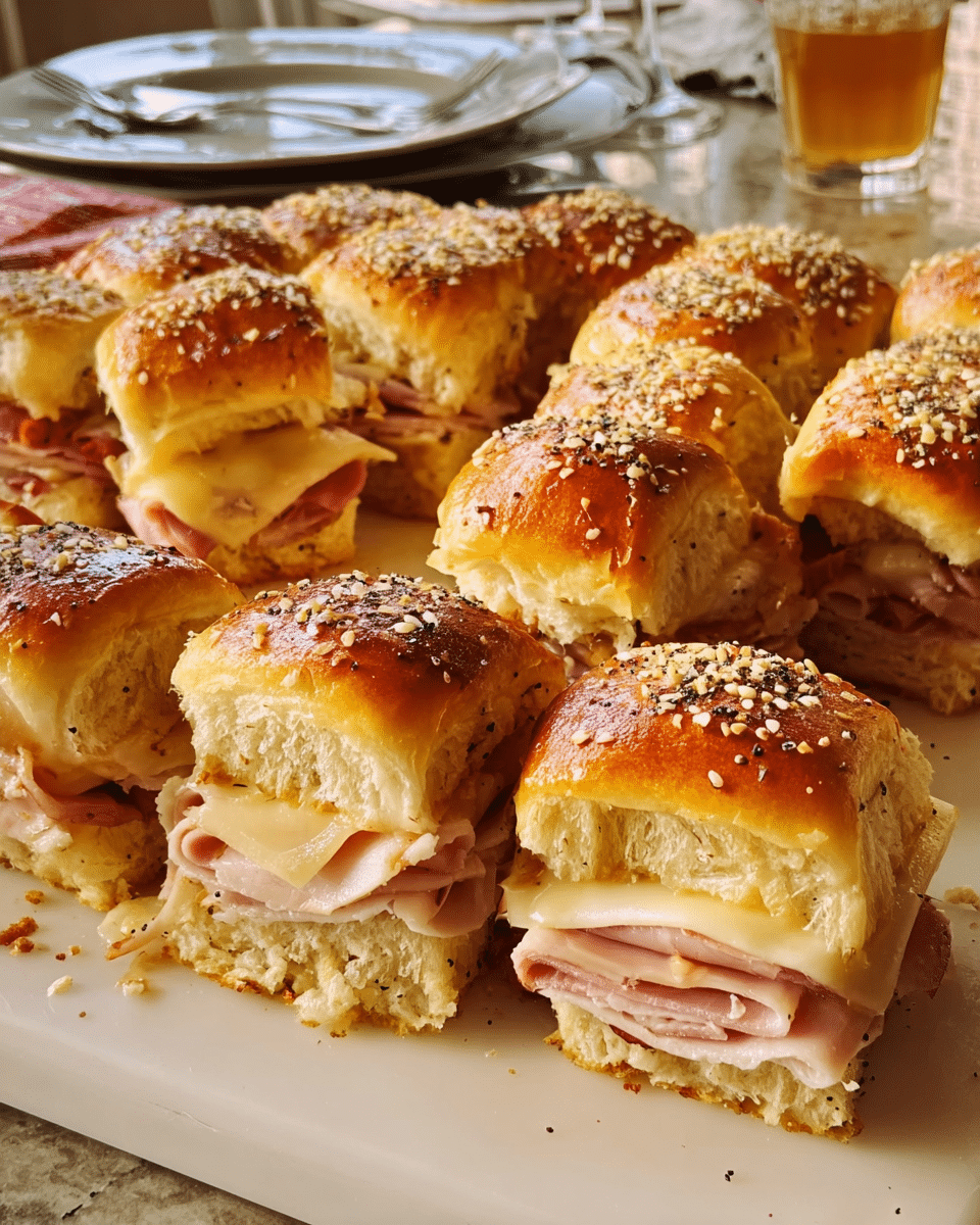Ham Delights baked turkey and cheese sliders on sweet rolls
