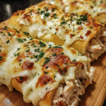 Loaded Bacon Chicken Alfredo Stuffed Breadstick Bombs fresh from the oven