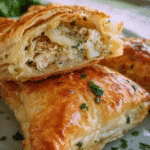 Golden puff pastry chicken pockets fresh from the oven