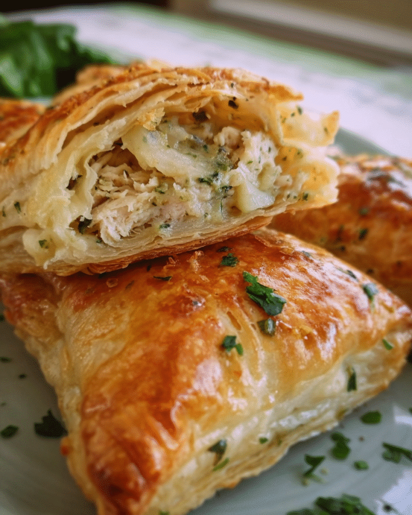 Golden puff pastry chicken pockets fresh from the oven