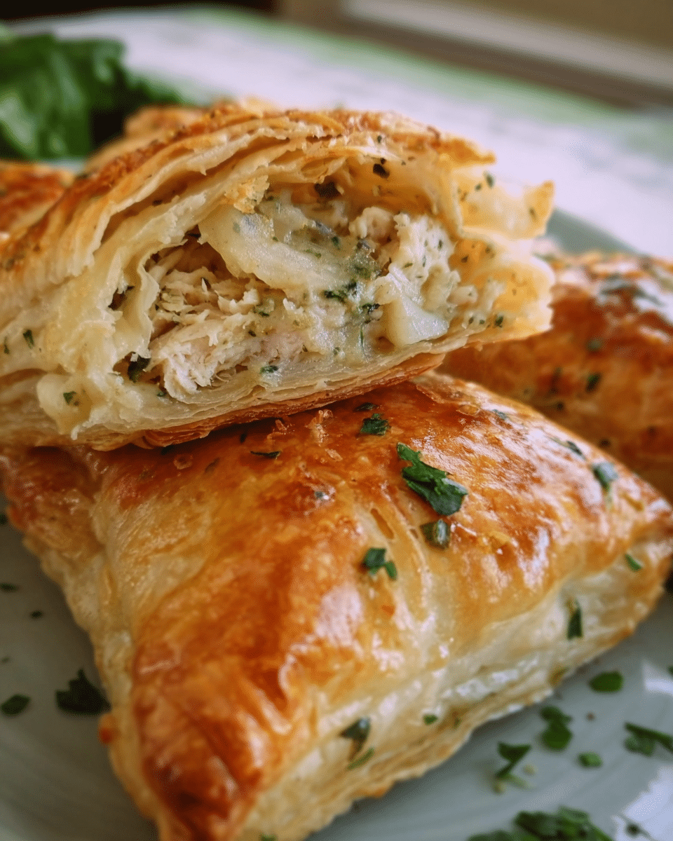 Golden puff pastry chicken pockets fresh from the oven
