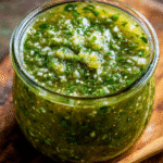 Fresh homemade tomatillo salsa verde in a bowl with tortilla chips