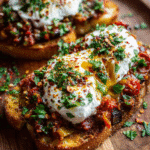 Zaalouk toasts topped with creamy burrata and herbs
