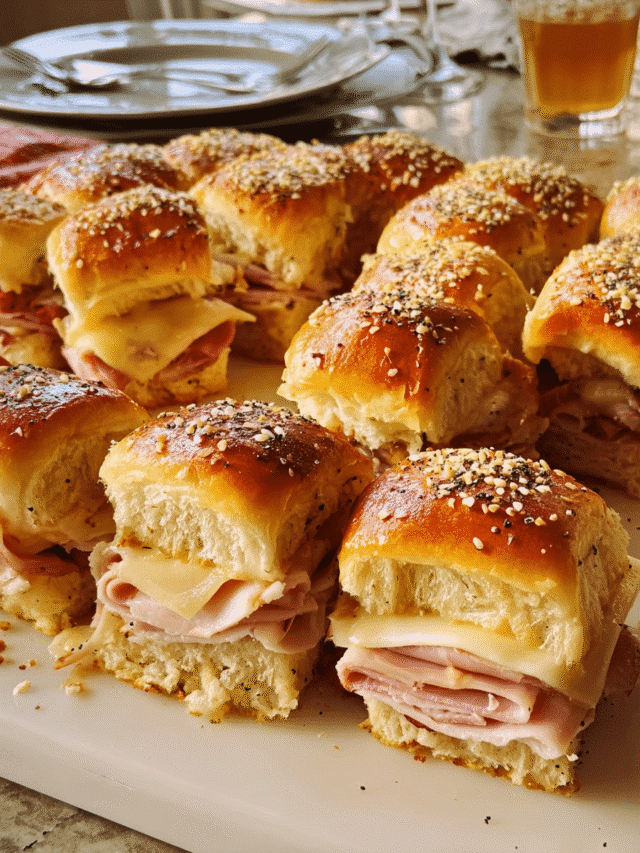 Ham Delights baked turkey and cheese sliders on sweet rolls