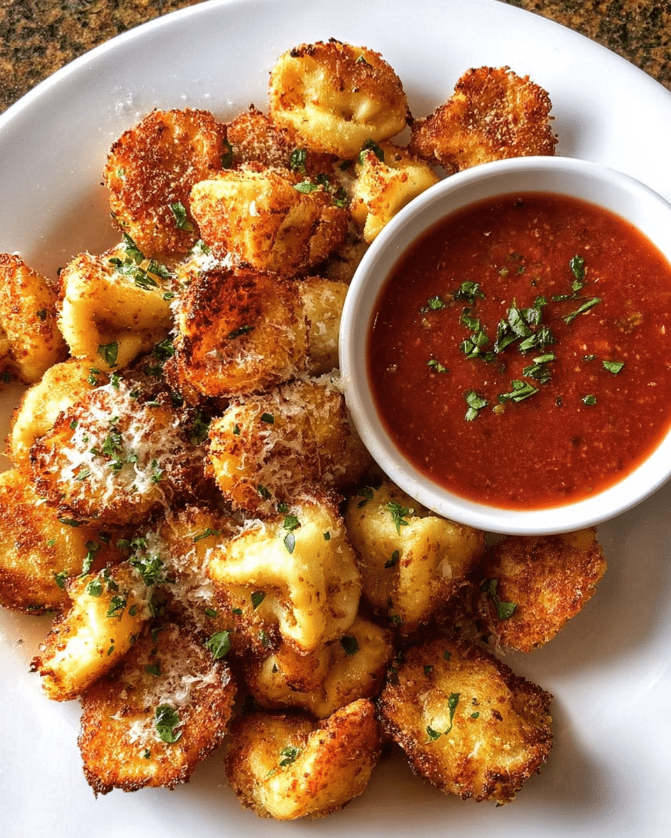 Crispy fried prosciutto tortellini served with tomato sauce